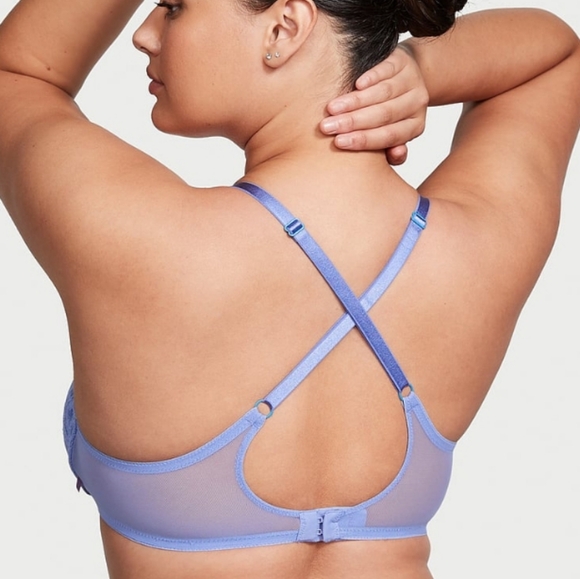 2pc-Sexy Tee Push Up Bra & Lacie Lace Bikini Panty (Verywinkle Blue) 40C-XXL - Picture 5 of 6